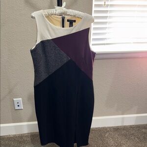 White House Black Market Colorblock Midi Dress - Black, Cream, and Purple